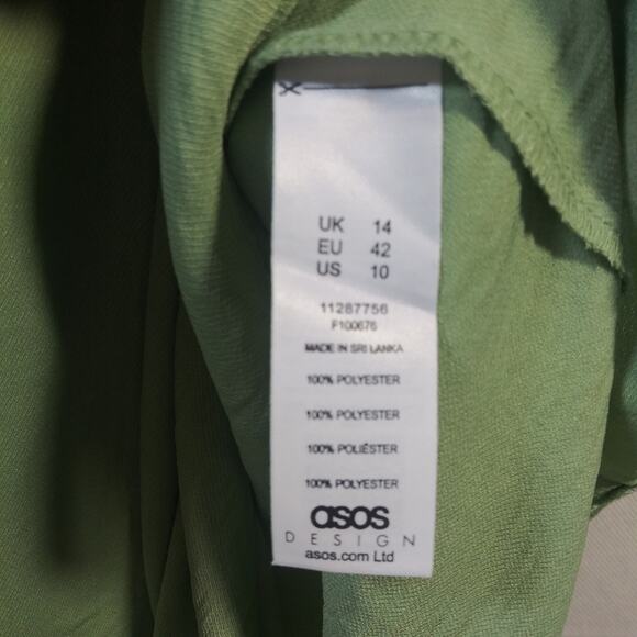 ASOS DESIGN Plunge Mini Dress with Wrap Drape Skirt Sage Green Size 10 - Picture 7 of 9